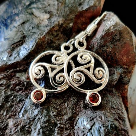 Celtic triskelion- earrings w/ almandine garnets